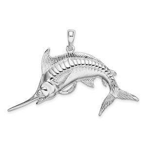 925 Sterling Silver Blue Marlin, 2-D Necklace Charm Pendant Father's Day Dad gif